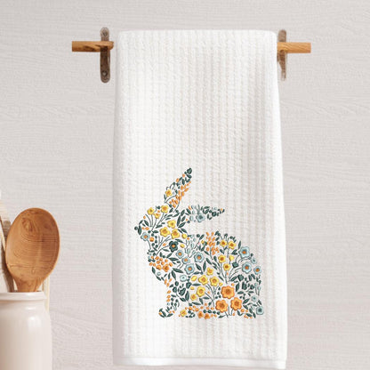 Floral Bunny or Monogram Egg Easter Decor Tea Towel Choose Rabbit or Initial Spring Kitchen Decor Cottage Hostess Housewarming Small Gift
