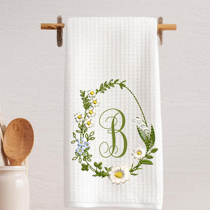Floral Bunny or Monogram Egg Easter Decor Tea Towel Choose Rabbit or Initial Spring Kitchen Decor Cottage Hostess Housewarming Small Gift