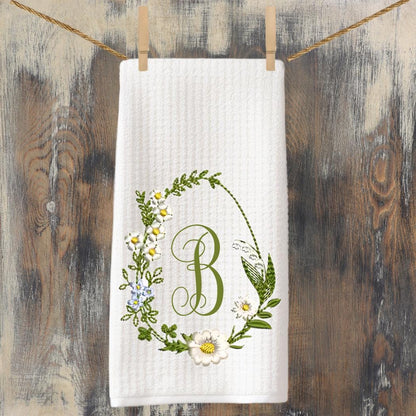 Floral Bunny or Monogram Egg Easter Decor Tea Towel Choose Rabbit or Initial Spring Kitchen Decor Cottage Hostess Housewarming Small Gift
