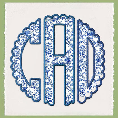 Circle Monogram Chinoiserie Blue and White Tea Towel | Preppy Kitchen Decor | Deflt Blue Decor | Grand Millenial Personalized Cottage Chic