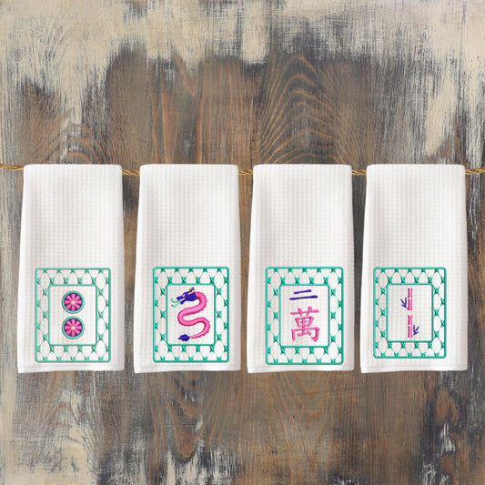 Mahjong Tea Towels - Mix & Match - Choose Your Design - Crack Dot Bam or Dragon Tiles Perfect Gift For Any Mahjong Player Mah Jong Decor