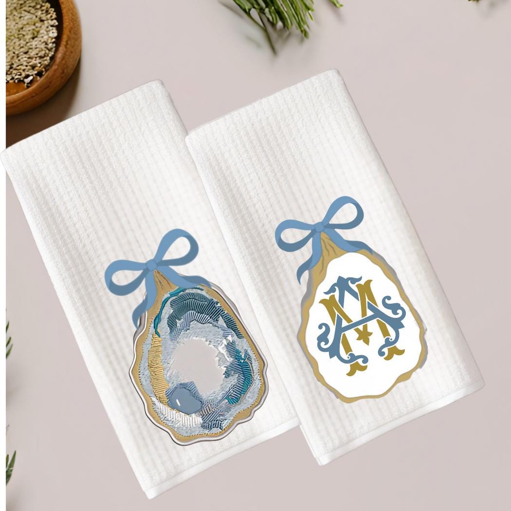 Coastal Oyster Waffle Weave Tea Towel Set: Beach House Decor