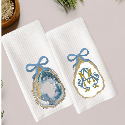 Coastal Oyster Waffle Weave Tea Towel Set: Beach House Decor