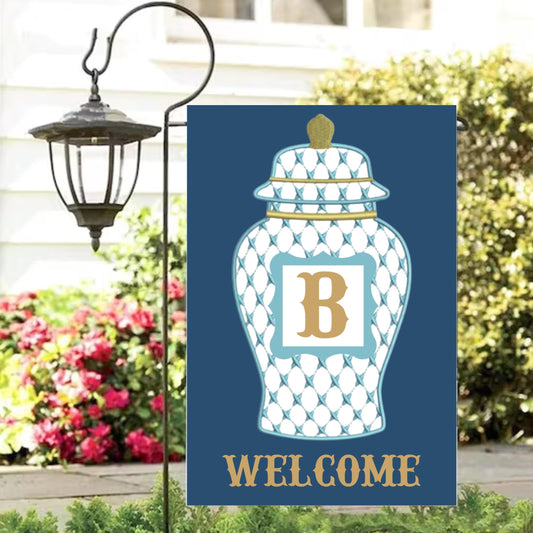 Grand Millennial Personalized Yard Flag Monogram Pineapple Bee Staffordshire Dog Ginger Jar Outdoor Garden Decor