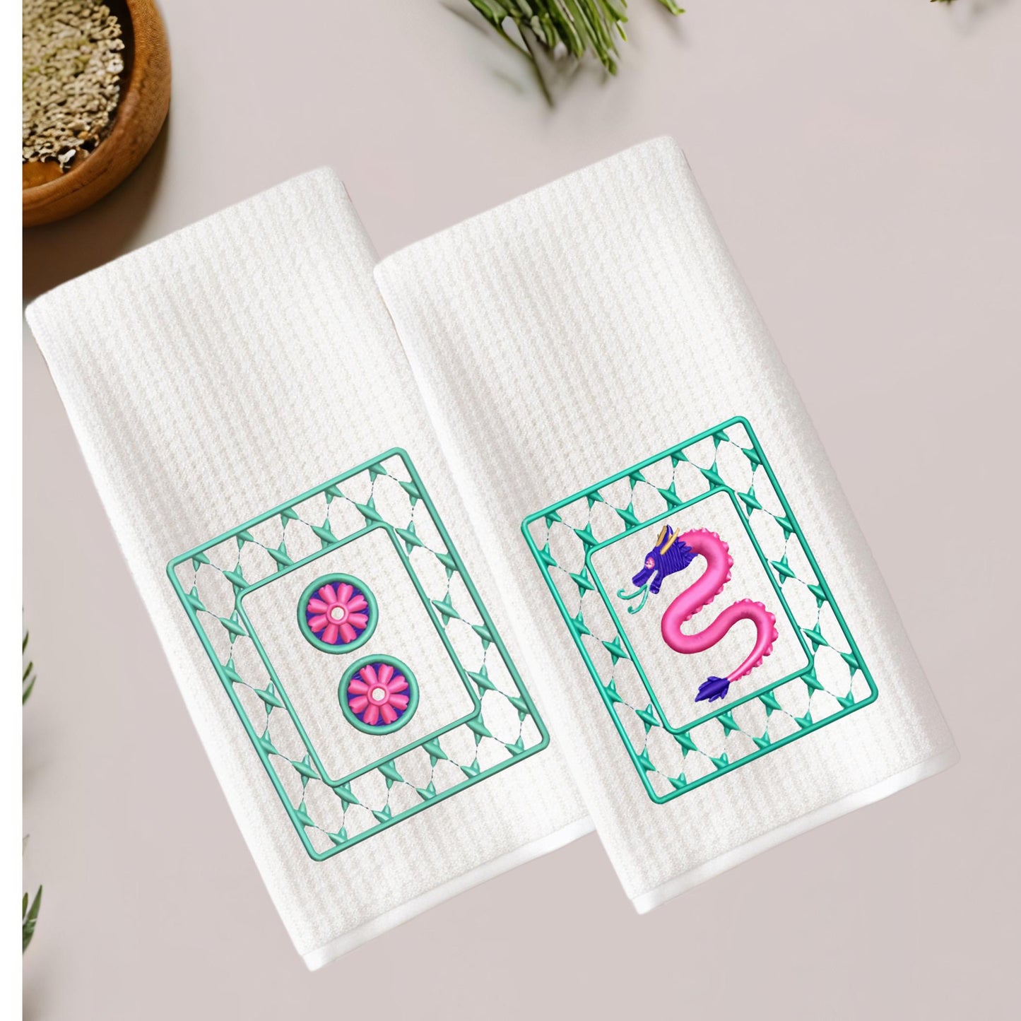 Mahjong Tea Towels - Mix & Match - Choose Your Design - Crack Dot Bam or Dragon Tiles Perfect Gift For Any Mahjong Player Mah Jong Decor