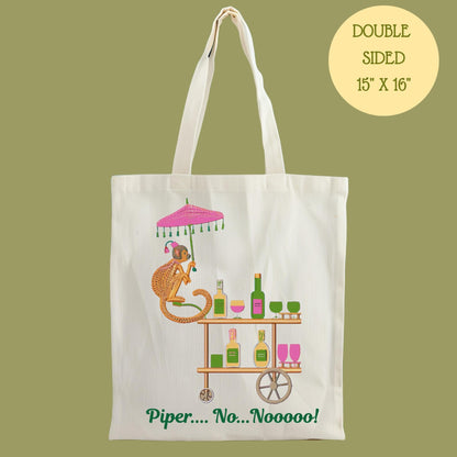 Piper No Nooo Tote Bag | Personalized Pink Elephant Canvas Market Bag Gift