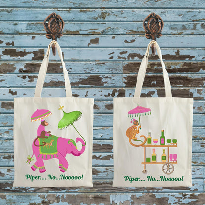 Piper No Nooo Tote Bag | Personalized Pink Elephant Canvas Market Bag Gift