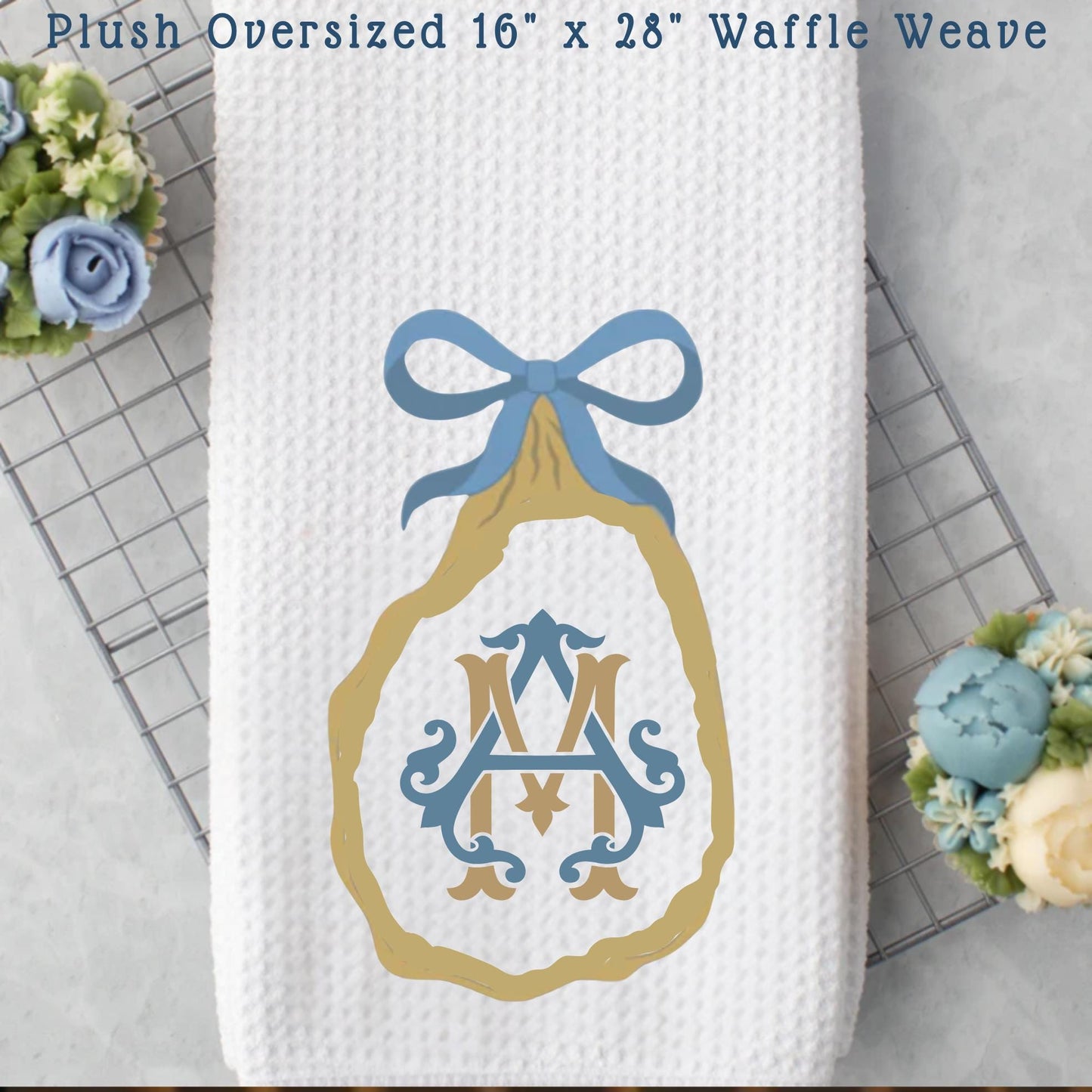 Coastal Oyster Waffle Weave Tea Towel Set: Beach House Decor