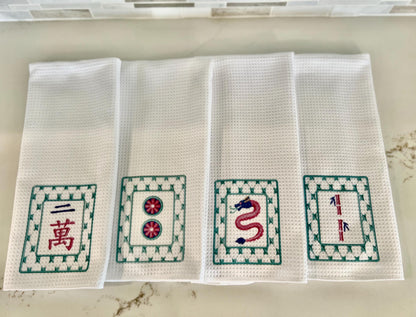 Mahjong Tea Towels - Mix & Match - Choose Your Design - Crack Dot Bam or Dragon Tiles Perfect Gift For Any Mahjong Player Mah Jong Decor