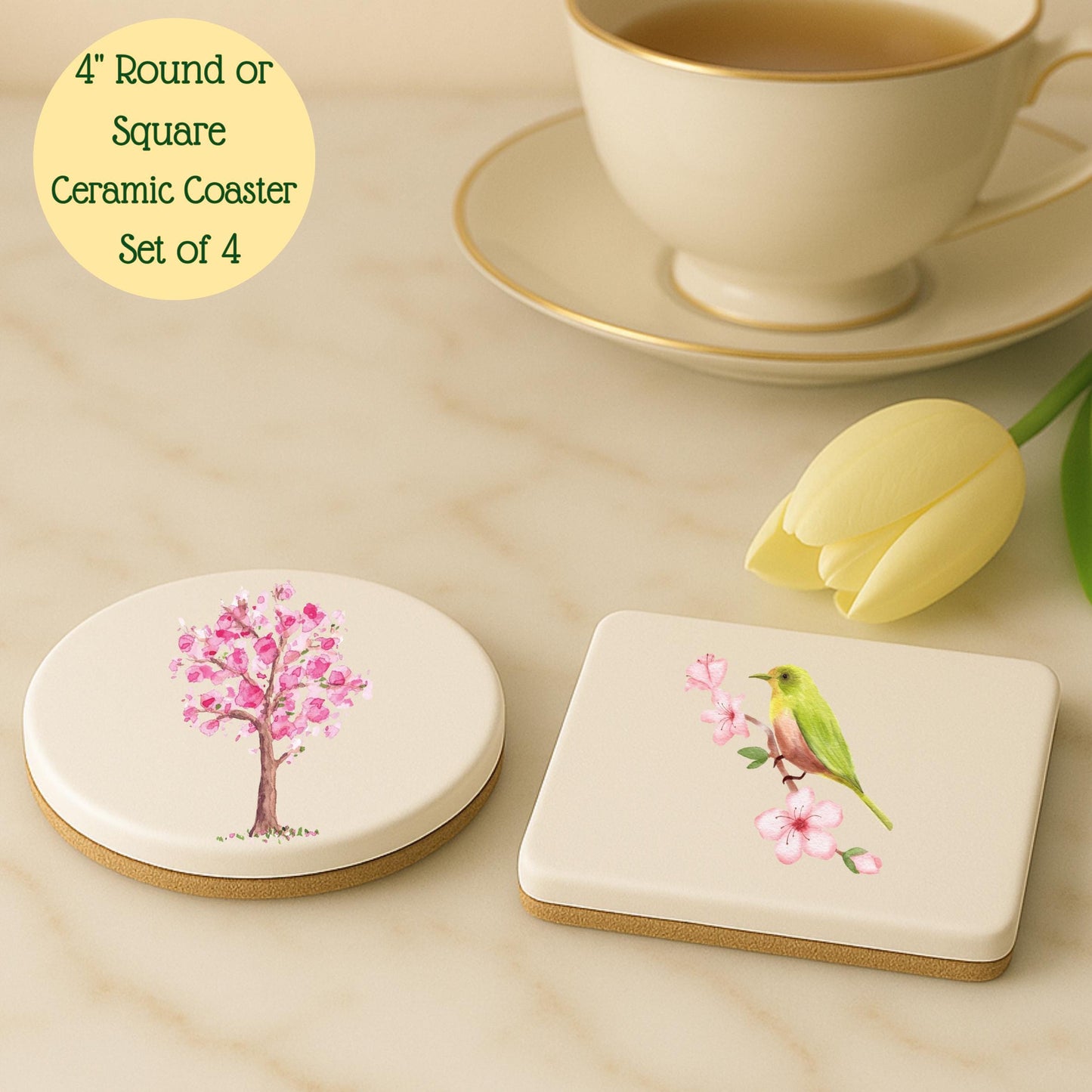 Cherry Blossom Tree and Watercolor Bird Collection