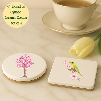 Cherry Blossom Tree and Watercolor Bird Collection