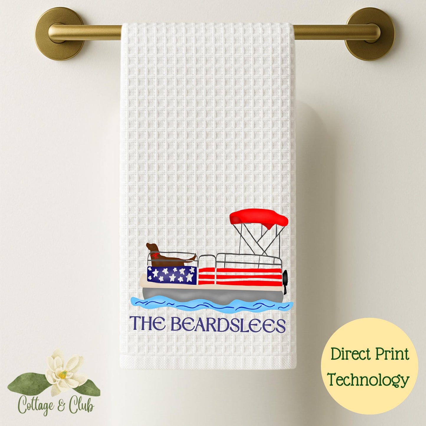 Pup on a Pontoon Tea Towel