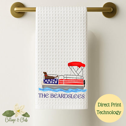 Pup on a Pontoon Tea Towel