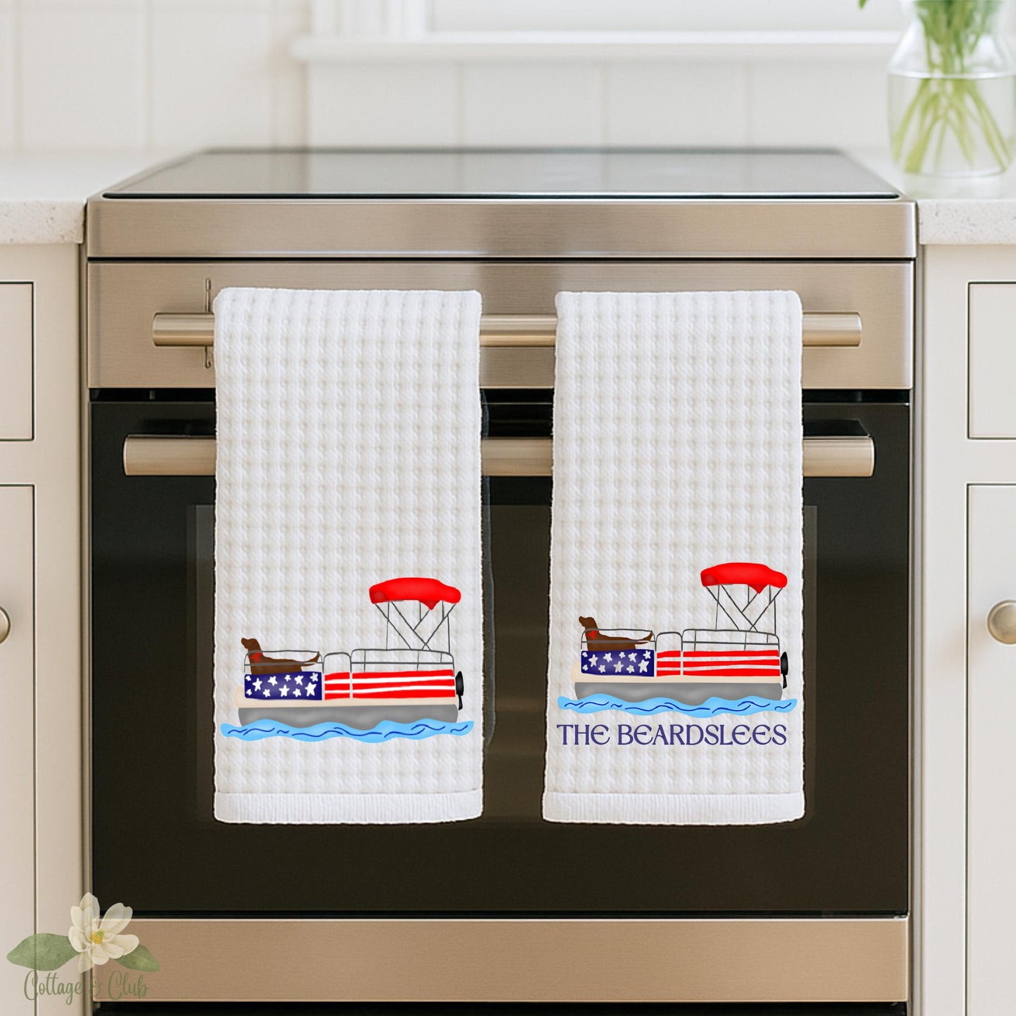 Pup on a Pontoon Tea Towel