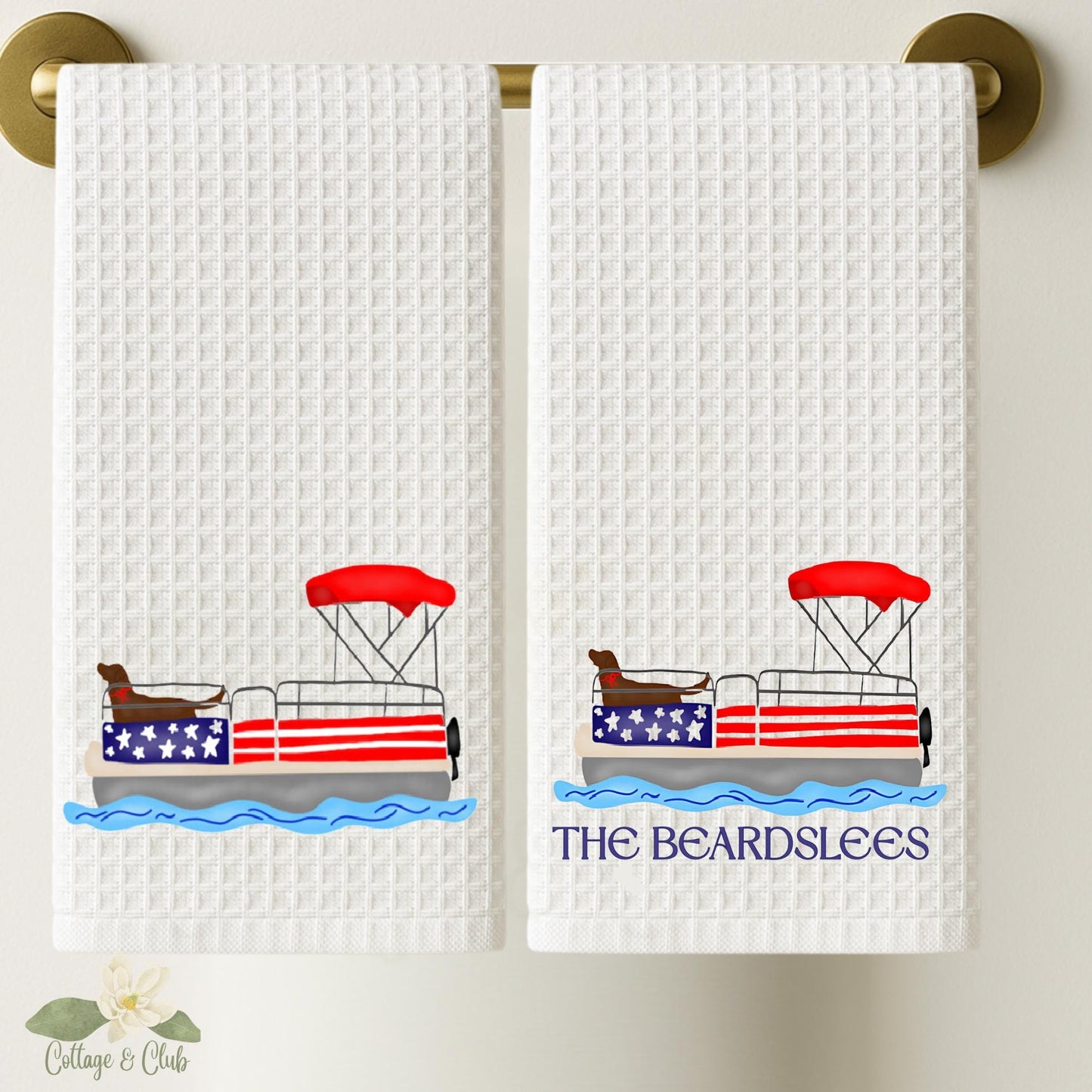 Pup on a Pontoon Tea Towel