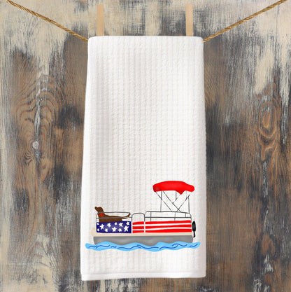 Pup on a Pontoon Tea Towel