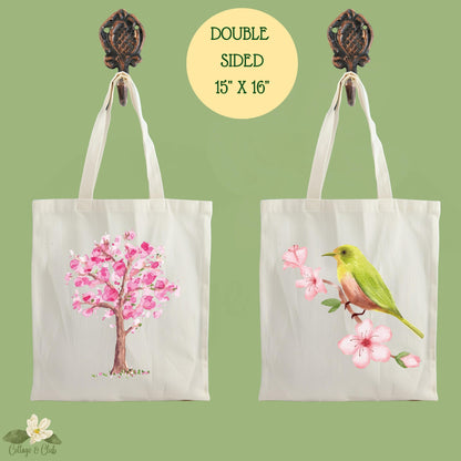 Cherry Blossom Tree and Watercolor Bird Collection