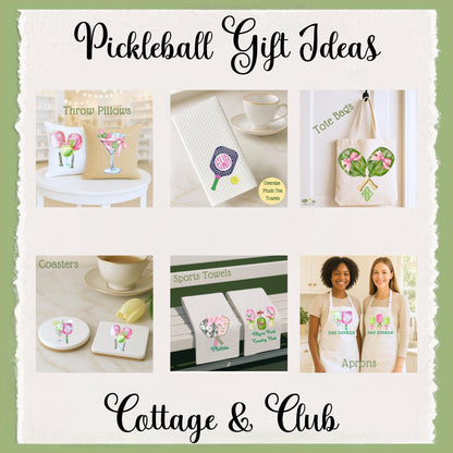 Pickleball Watercolor Gift: Tea Towel, Tote, Coasters, Apron