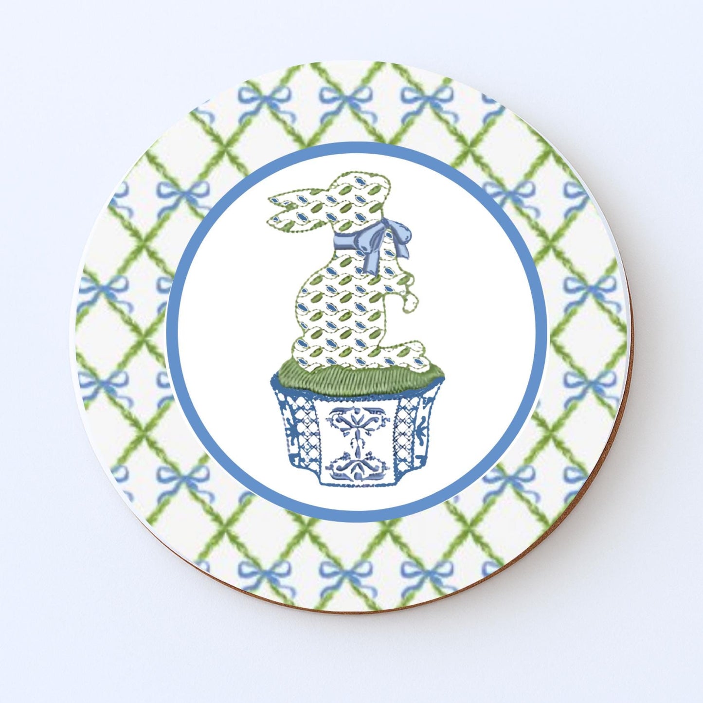 Monogrammed Chinoiserie Coasters: Preppy Blue & White Ceramic Drink Coasters