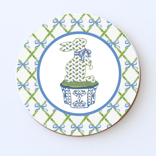 Monogrammed Chinoiserie Coasters: Preppy Blue & White Ceramic Drink Coasters