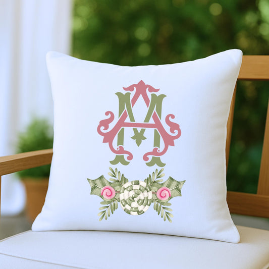 Christmas Pillow - Preppy Pink & Green House Decor - Monogram Christmas Gift - Custom Pillow
