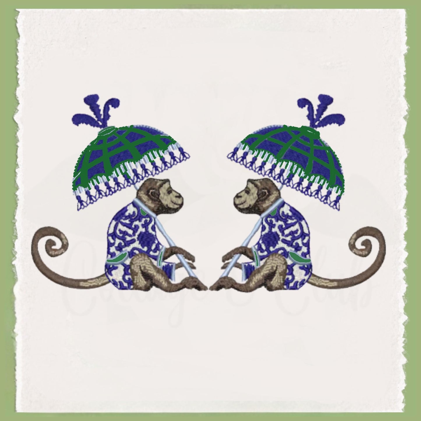 Chinoiserie Inspired Blue and Green Pagoda Tea Towel Collection