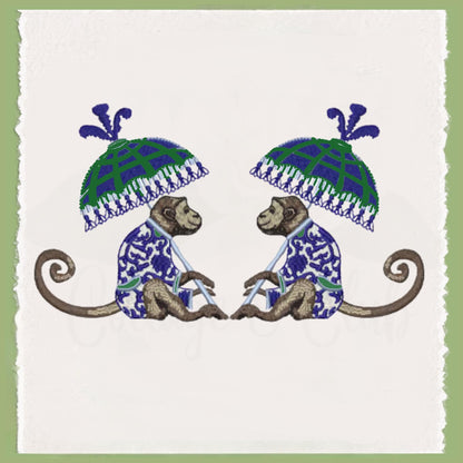 Chinoiserie Inspired Blue and Green Pagoda Tea Towel Collection