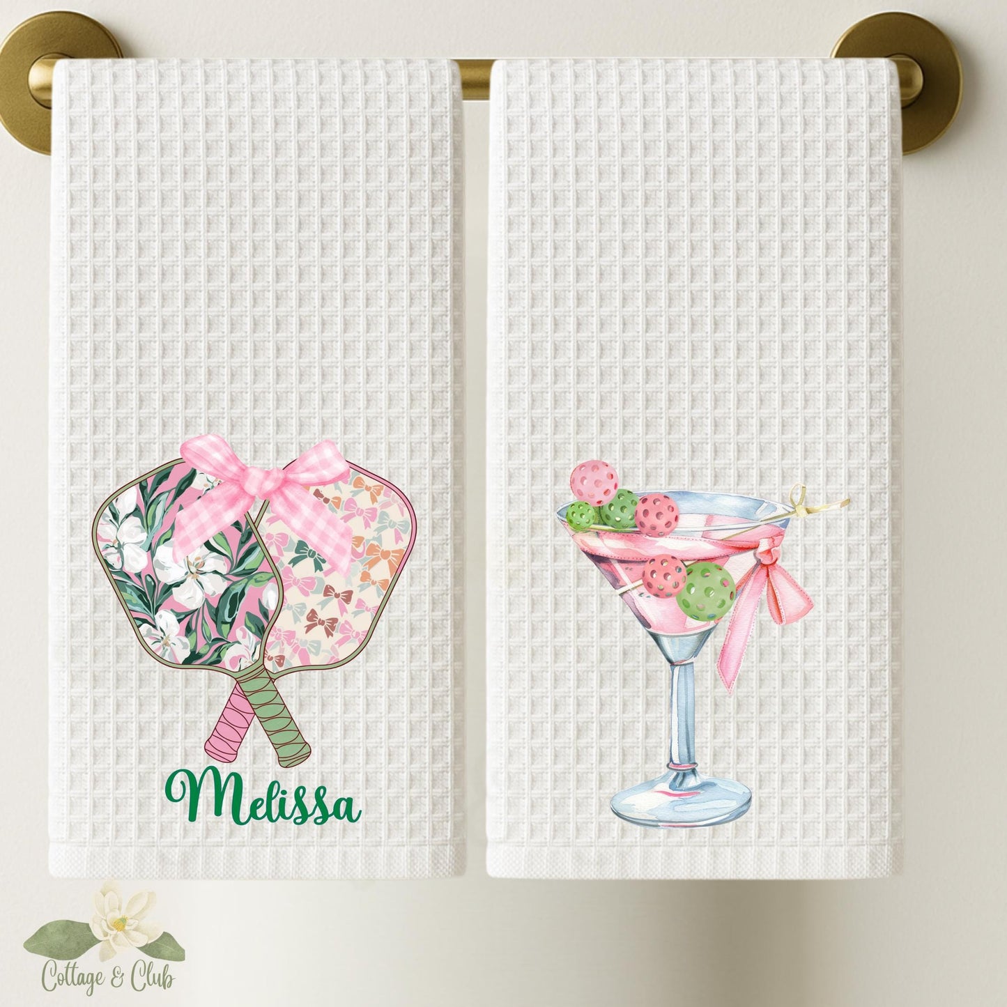 Personalized Pickleball Waffle Weave Tea Towel: Custom Monogram Kitchen Decor