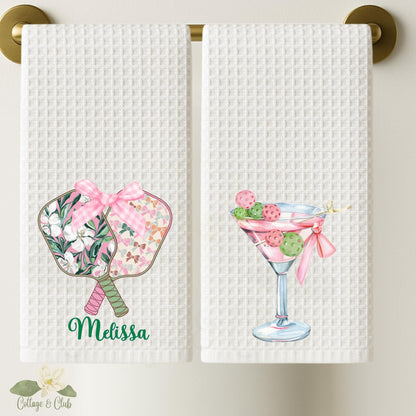 Personalized Pickleball Waffle Weave Tea Towel: Custom Monogram Kitchen Decor