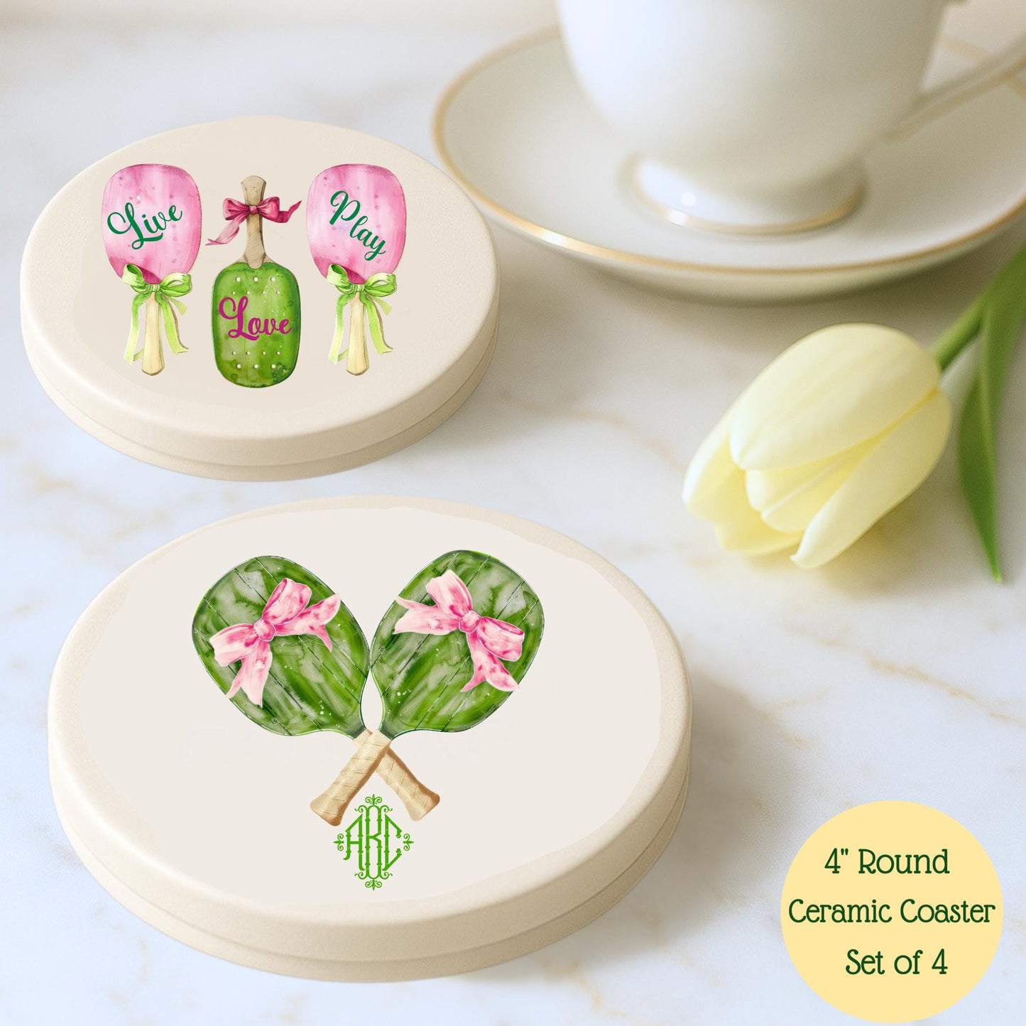 Pickleball Watercolor Art: Coaster, Tote, Towel, or Apron