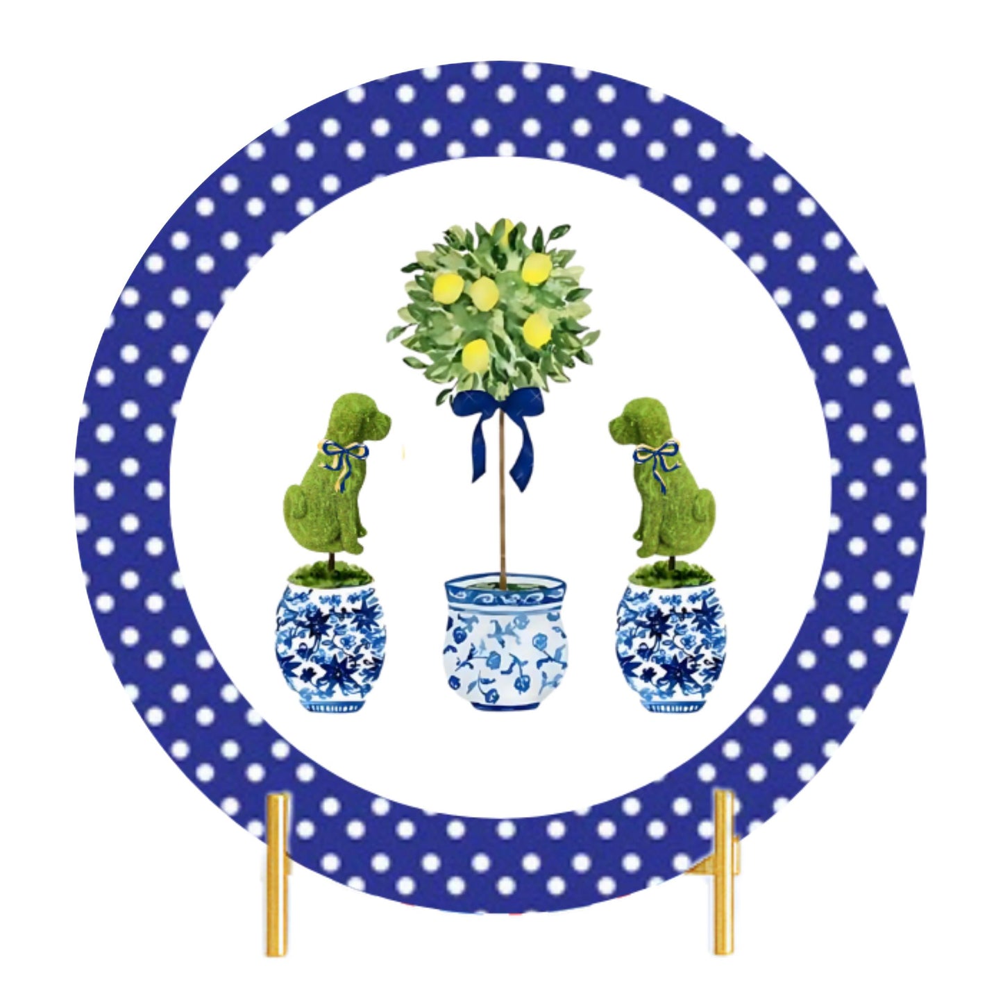 Dog Topiary Chinoiserie Tea Towel Personalized Gift Preppy Kitchen Decor Hostess Birthday Gift For Her Blue and White Grand Millennial