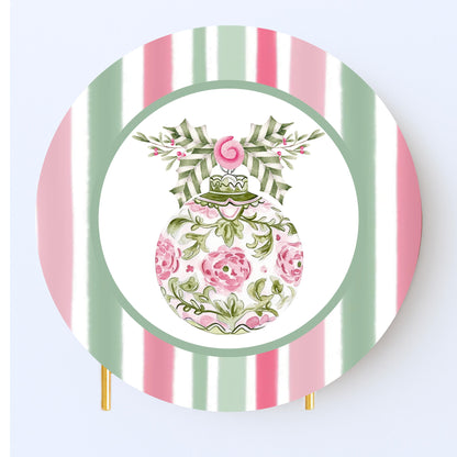Christmas Coaster Custom Monogram Pink and Green Preppy Holiday Drink Coasters Personalized Gift -Holiday Decor - Bar cart Decor