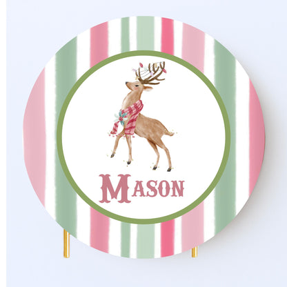 Christmas Coaster Custom Monogram Pink and Green Preppy Holiday Drink Coasters Personalized Gift -Holiday Decor - Bar cart Decor