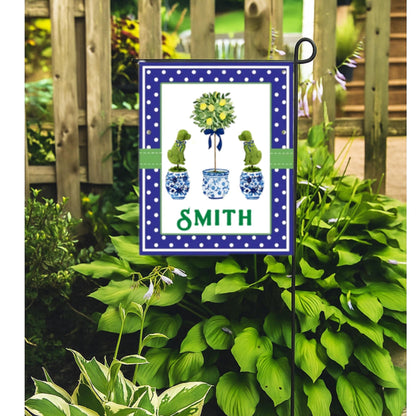 Dog Topiary Chinoiserie Tea Towel Personalized Gift Preppy Kitchen Decor Hostess Birthday Gift For Her Blue and White Grand Millennial