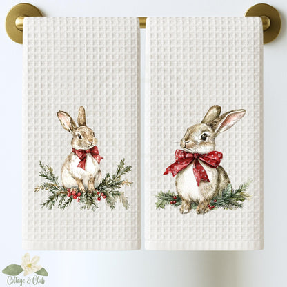 Personalized Rabbit Christmas Kitchen Towel: Preppy Holiday Decor