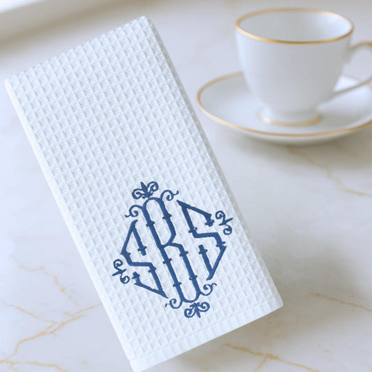 Embroidered Monogram Tea Towel Personalized Gift Preppy Kitchen Decor Hostess Birthday Gift For Her  Kitchen Dish Towel Blue and White Decor