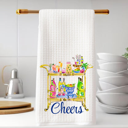 Bar Cart Tea Towel Personalized Gift Preppy Kitchen Towel Decor Hostess Birthday Gift For Her Personalized Towel - Bar Towel