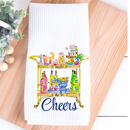 Bar Cart Tea Towel Personalized Gift Preppy Kitchen Towel Decor Hostess Birthday Gift For Her Personalized Towel - Bar Towel