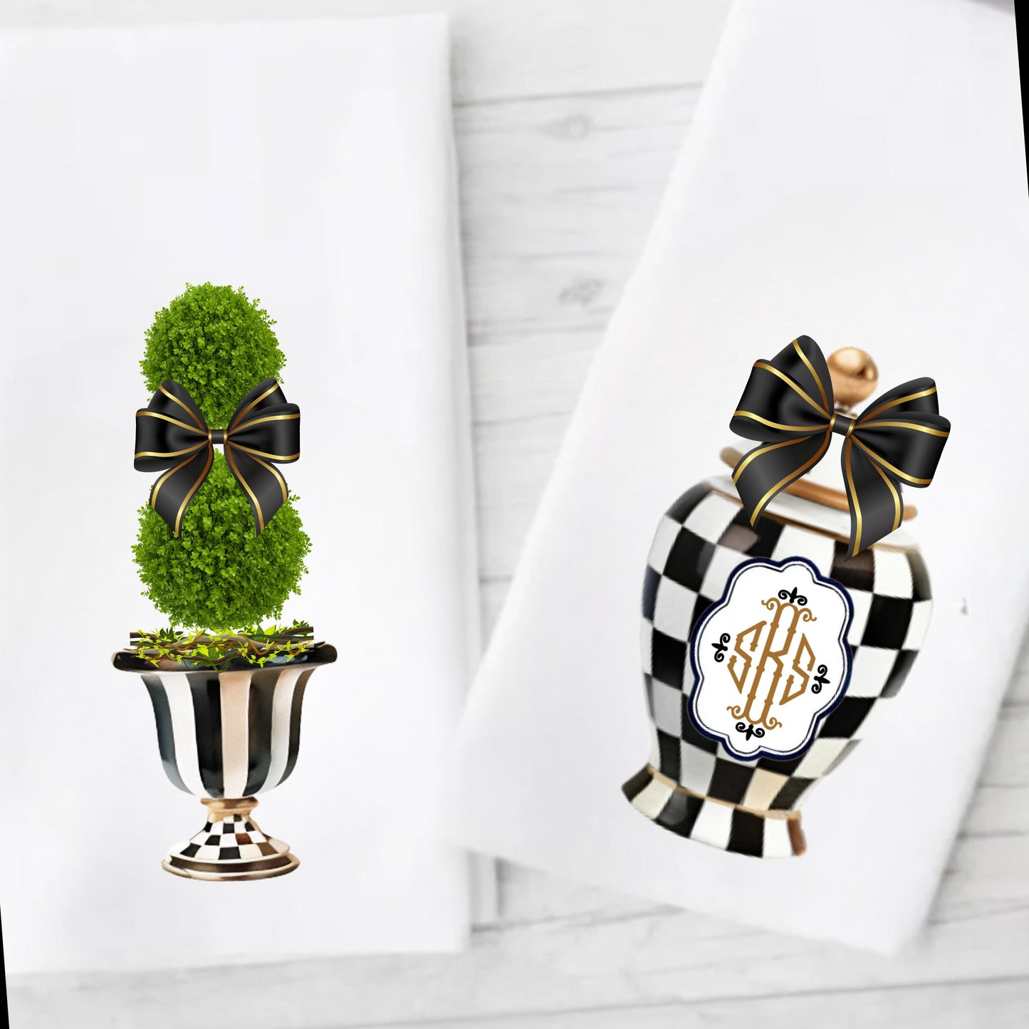 Personalized McKenzie Childs Courtly Check Tea Towel | Custom Kitchen Decor Gift for Her, Mom, Houstess, Birthday, hostess, fall Halloween