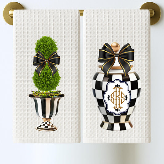 Personalized McKenzie Childs Courtly Check Tea Towel | Custom Kitchen Decor Gift for Her, Mom, Houstess, Birthday, hostess, fall Halloween