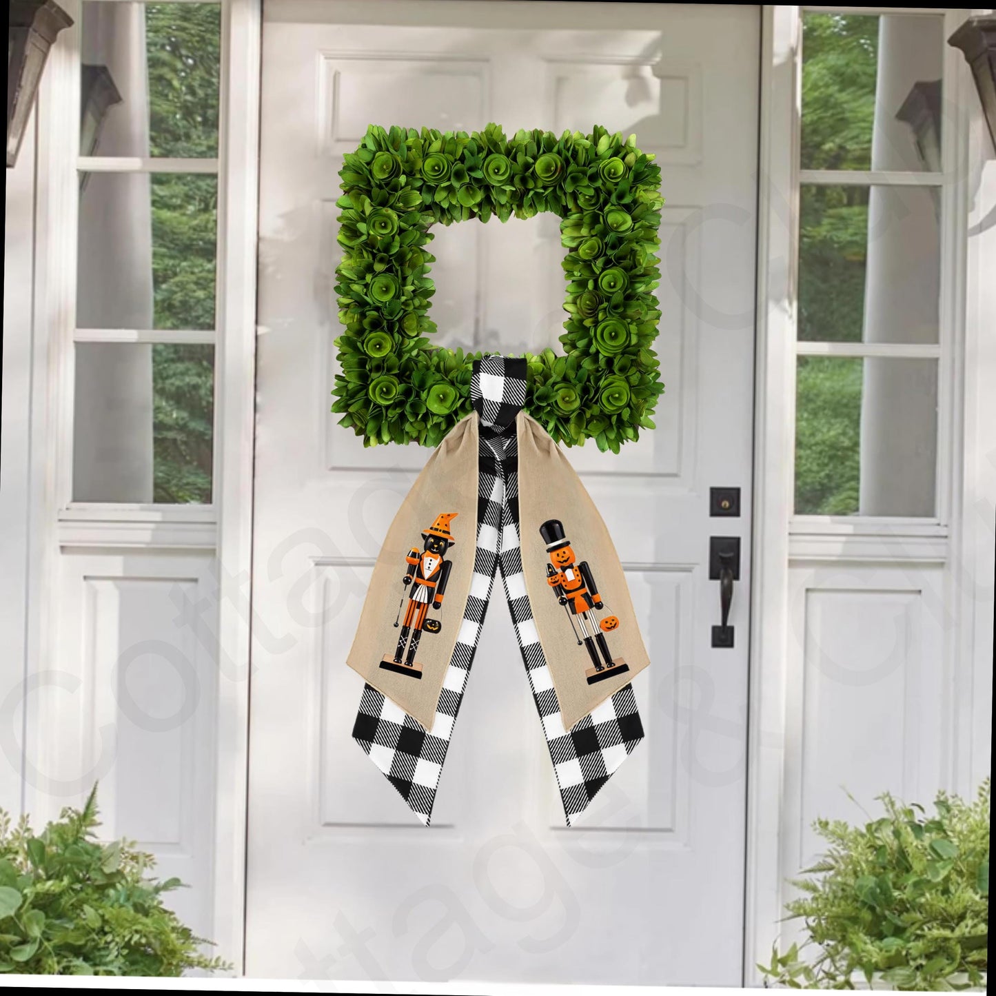 Halloween Fall Pumpkin & Cat Nutcracker Wreath Sash | Door Hanger | Front Door Decor | Wreath Bow | Holiday Porch Decor - Pumpkin Decoration