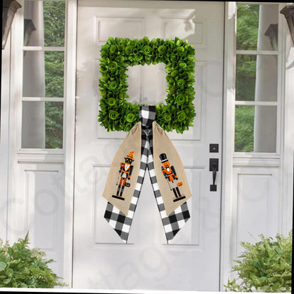 Halloween Fall Pumpkin & Cat Nutcracker Wreath Sash | Door Hanger | Front Door Decor | Wreath Bow | Holiday Porch Decor - Pumpkin Decoration