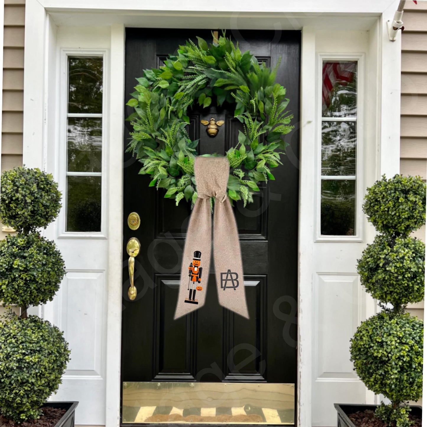 Halloween Fall Pumpkin & Cat Nutcracker Wreath Sash | Door Hanger | Front Door Decor | Wreath Bow | Holiday Porch Decor - Pumpkin Decoration