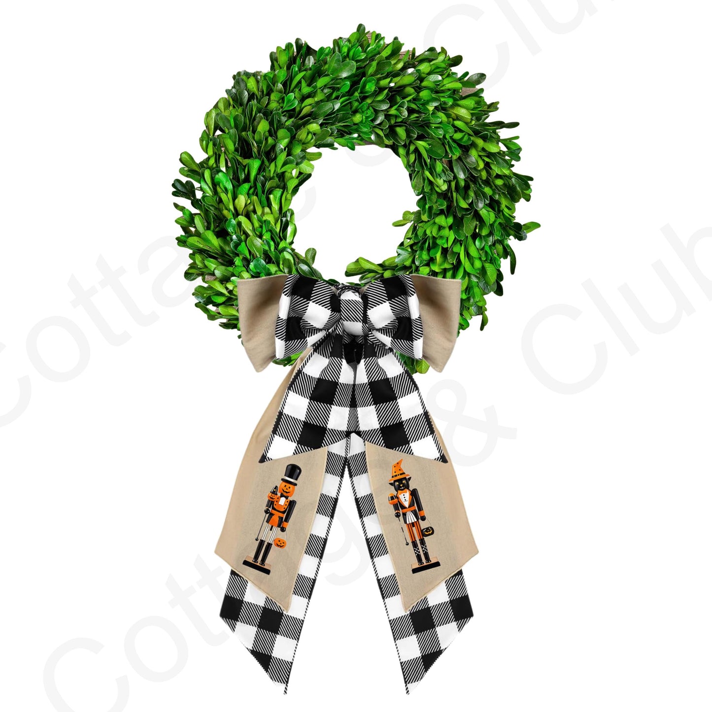 Halloween Fall Pumpkin & Cat Nutcracker Wreath Sash | Door Hanger | Front Door Decor | Wreath Bow | Holiday Porch Decor - Pumpkin Decoration
