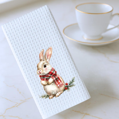 Personalized Rabbit Christmas Kitchen Towel: Preppy Holiday Decor