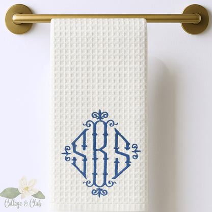 Embroidered Monogram Tea Towel Personalized Gift Preppy Kitchen Decor Hostess Birthday Gift For Her  Kitchen Dish Towel Blue and White Decor