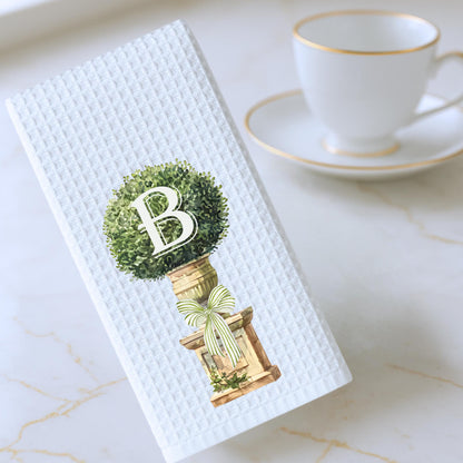 Monogram Boxwood Topiary Tea Towel Personalized Gift Preppy Kitchen Decor Hostess Birthday Gift For Her Personalized Towel