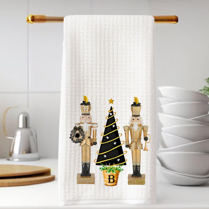 Personalized Christmas Nutcracker Tea Towel: Black & White Holiday Decor