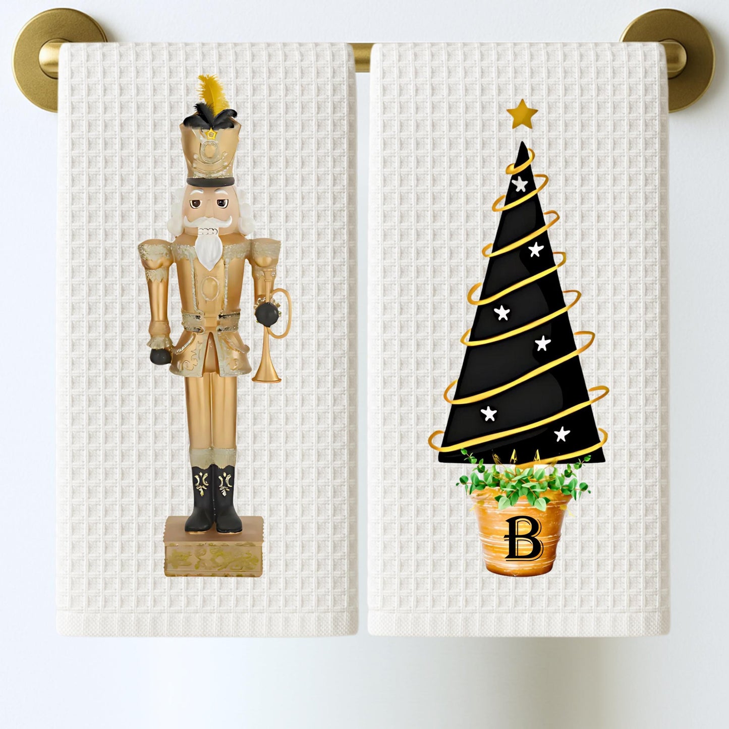 Personalized Christmas Nutcracker Tea Towel: Black & White Holiday Decor