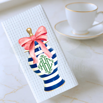 Blue & Pink Floral Ginger Jar Tea Towels Preppy French Country Decor Grand Millennial